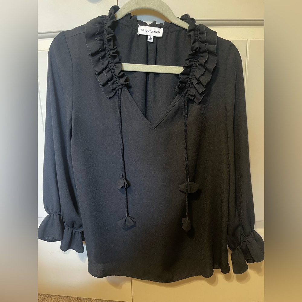 Gibson Black Ruffle Blouse